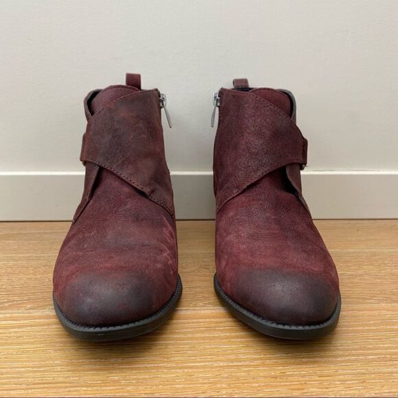 Franco Sarto-Burgundy Pre-distressed Ankle Bootie - Picture 4 of 11